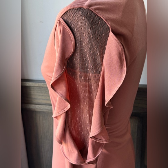 Express Long  ruffle Sleeve Dusty Rose v neck bodycon Dress small - Picture 4 of 8